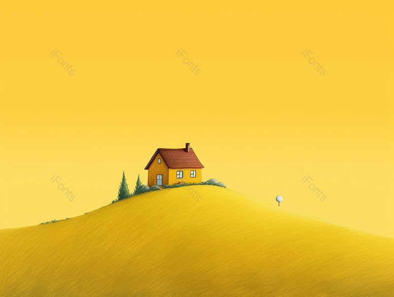 黄色绿树蒲公英山头田野一幢房子手绘插画背景,插画/手绘图,插画/手绘图库,插画/手绘图下载,插画/手绘